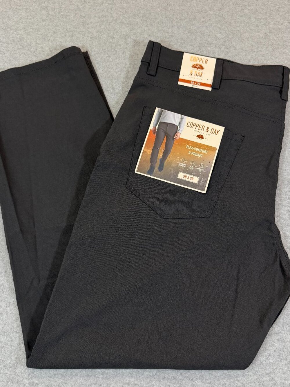 Copper & Oak Mens Flex-Comfort 5-Pocket Pants 38x30 Forged Iron Gray Stretch NWT